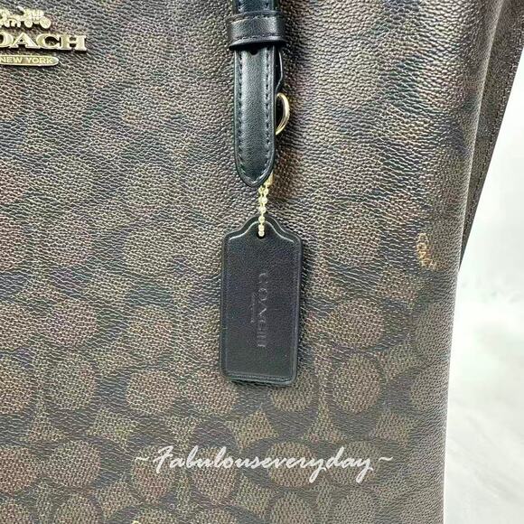 Coach Mollie Tote Bag In Signature Canvas CV967 Walnut/Black NWT - Picture 8 of 11